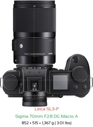 Leica SL3-P with Sigma 70mm F2.8 DG Macro A Lens Size