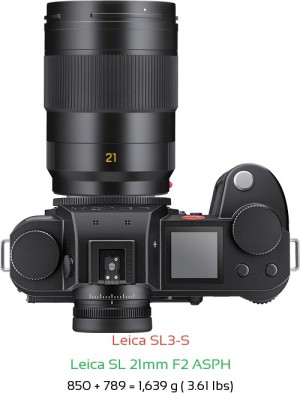 Leica SL3-S with Leica SL 21mm F2 ASPH Lens Size