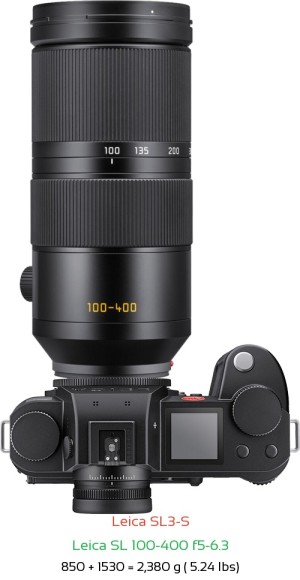 Leica SL3-S with Leica SL 100-400 f5-6.3 Lens Size
