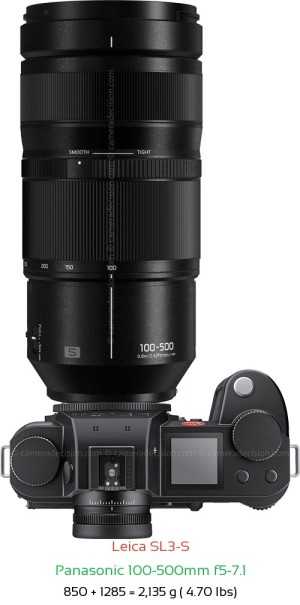 Leica SL3-S with Panasonic 100-500mm f5-7.1 Lens Size