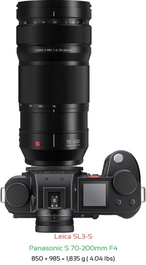 Leica SL3-S with Panasonic S 70-200mm F4 Lens Size
