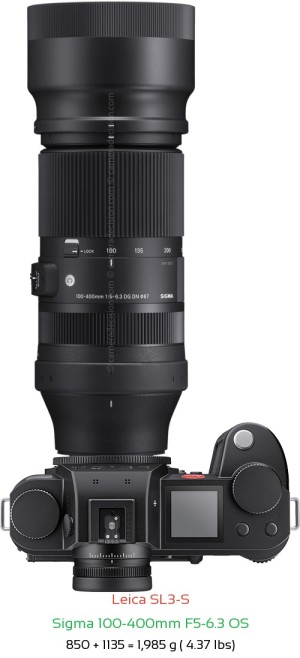 Leica SL3-S with Sigma 100-400mm F5-6.3 OS Lens Size