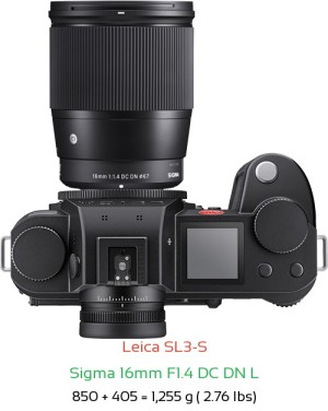 Leica SL3-S with Sigma 16mm F1.4 DC DN L Lens Size