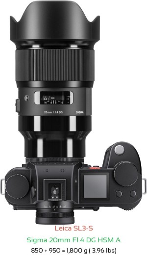 Leica SL3-S with Sigma 20mm F1.4 DG HSM A Lens Size