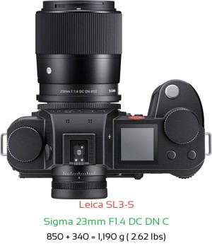 Leica SL3-S with Sigma 23mm F1.4 DC DN C Lens Size
