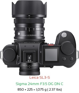 Leica SL3-S with Sigma 24mm F3.5 DG DN C Lens Size
