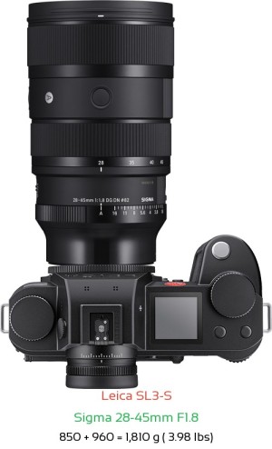 Leica SL3-S with Sigma 28-45mm F1.8 Lens Size