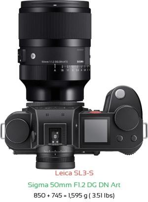 Leica SL3-S with Sigma 50mm F1.2 DG DN Art Lens Size