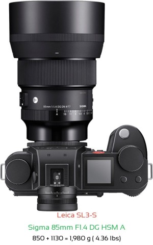 Leica SL3-S with Sigma 85mm F1.4 DG HSM A Lens Size