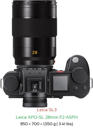 Leica SL3 with Leica APO-SL 28mm F2 ASPH Lens Size