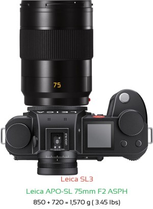 Leica SL3 with Leica APO-SL 75mm F2 ASPH Lens Size