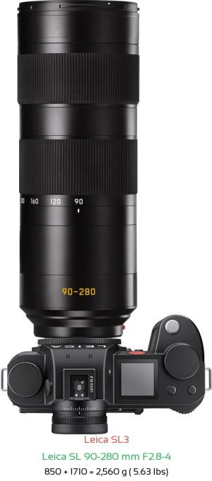 Leica SL3 with Leica SL 90-280 mm F2.8-4 Lens Size