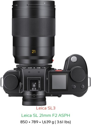 Leica SL3 with Leica SL 21mm F2 ASPH Lens Size