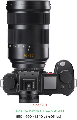 Leica SL3 with Leica 16-35mm F3.5-4.5 ASPH Lens Size