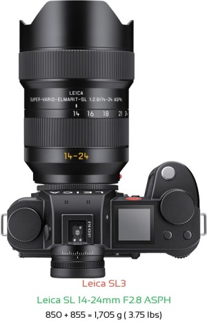 Leica SL3 with Leica SL 14-24mm F2.8 ASPH Lens Size