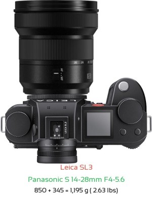Leica SL3 with Panasonic S 14-28mm F4-5.6 Lens Size