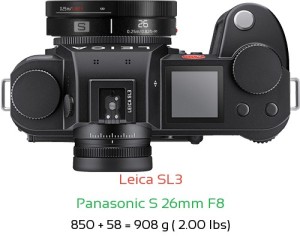 Leica SL3 with Panasonic S 26mm F8 Lens Size