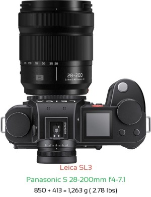 Leica SL3 with Panasonic S 28-200mm f4-7.1 Lens Size