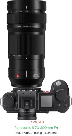 Leica SL3 with Panasonic S 70-200mm F4 Lens Size