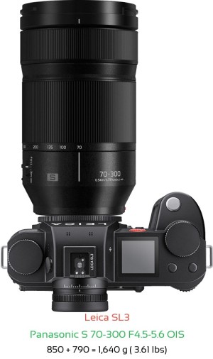 Leica SL3 with Panasonic S 70-300 F4.5-5.6 OIS Lens Size