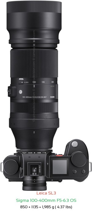 Leica SL3 with Sigma 100-400mm F5-6.3 OS Lens Size