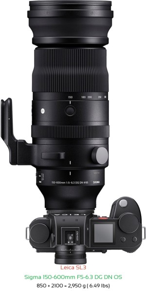 Leica SL3 with Sigma 150-600mm F5-6.3 DG DN OS Lens Size