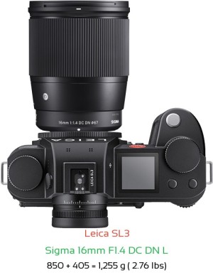 Leica SL3 with Sigma 16mm F1.4 DC DN L Lens Size