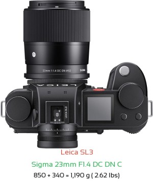 Leica SL3 with Sigma 23mm F1.4 DC DN C Lens Size