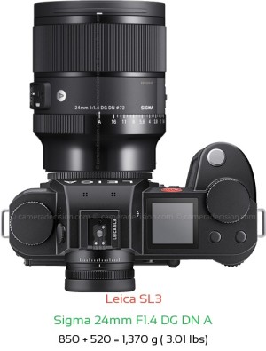 Leica SL3 with Sigma 24mm F1.4 DG DN A Lens Size