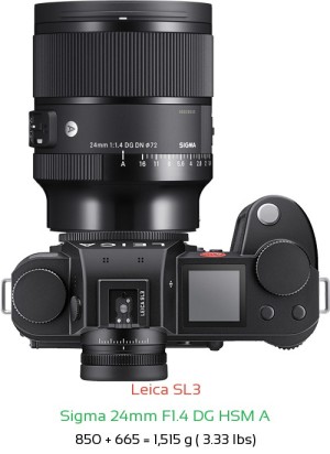 Leica SL3 with Sigma 24mm F1.4 DG HSM A Lens Size