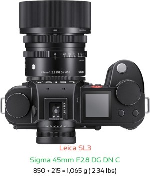 Leica SL3 with Sigma 45mm F2.8 DG DN C Lens Size