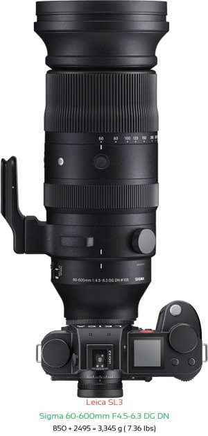 Leica SL3 with Sigma 60-600mm F4.5-6.3 DG DN Lens Size