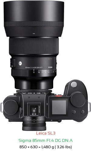 Leica SL3 with Sigma 85mm F1.4 DG DN A Lens Size