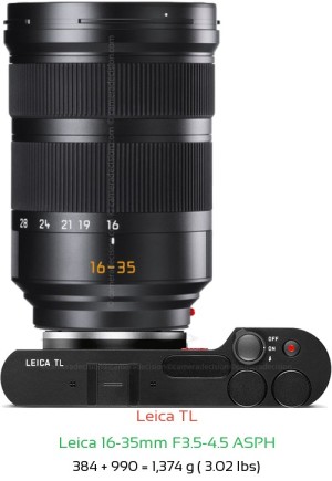 Leica TL with Leica 16-35mm F3.5-4.5 ASPH Lens Size