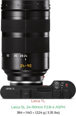 Leica TL with Leica SL 24-90mm F2.8-4 ASPH Lens Size