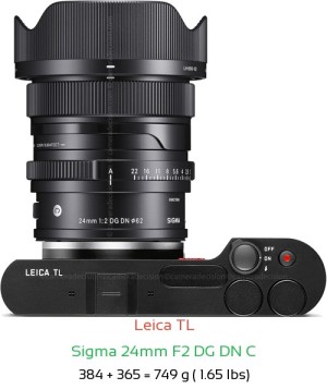 Leica TL with Sigma 24mm F2 DG DN C Lens Size