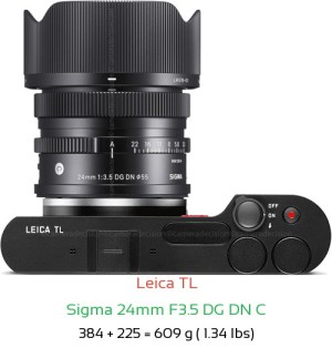 Leica TL with Sigma 24mm F3.5 DG DN C Lens Size