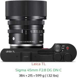 Leica TL with Sigma 45mm F2.8 DG DN C Lens Size
