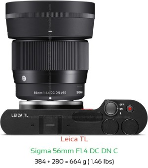 Leica TL with Sigma 56mm F1.4 DC DN C Lens Size