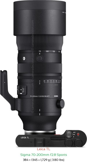 Leica TL with Sigma 70-200mm f2.8 Sports Lens Size