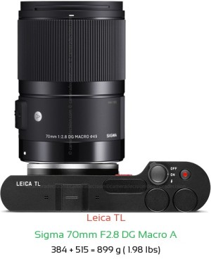 Leica TL with Sigma 70mm F2.8 DG Macro A Lens Size