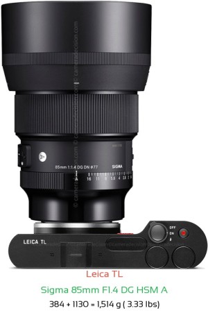 Leica TL with Sigma 85mm F1.4 DG HSM A Lens Size