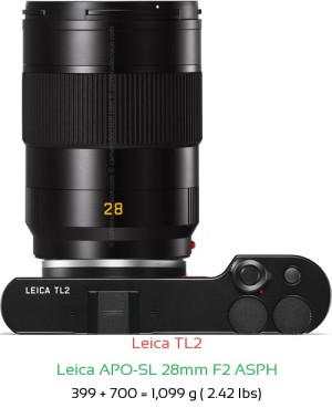 Leica TL2 with Leica APO-SL 28mm F2 ASPH Lens Size