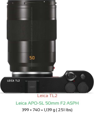 Leica TL2 with Leica APO-SL 50mm F2 ASPH Lens Size
