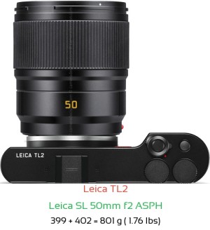 Leica TL2 with Leica SL 50mm f2 ASPH Lens Size