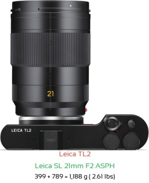 Leica TL2 with Leica SL 21mm F2 ASPH Lens Size