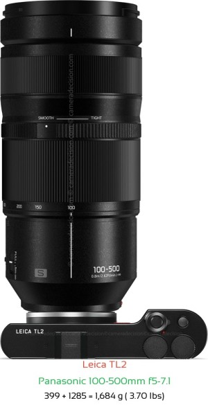 Leica TL2 with Panasonic 100-500mm f5-7.1 Lens Size
