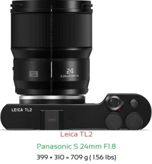 Leica TL2 with Panasonic S 24mm F1.8 Lens Size