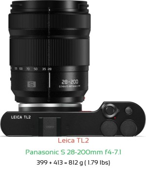 Leica TL2 with Panasonic S 28-200mm f4-7.1 Lens Size