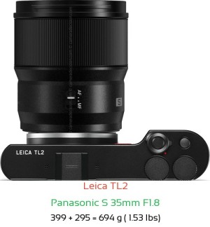 Leica TL2 with Panasonic S 35mm F1.8 Lens Size